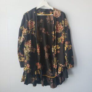 Zara Basic Floral Print Ruffle Hemline Tencel Long Sleeve Kimono size XS-S
